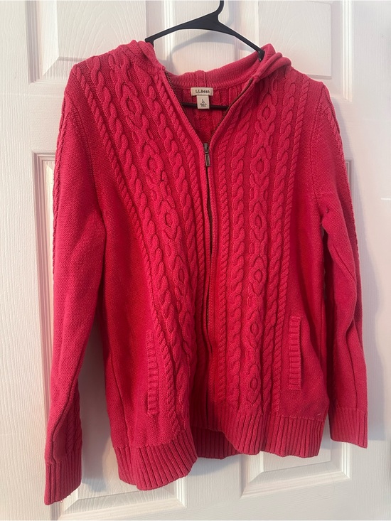 L.L. Bean Sweaters - L.L. Bean Women's Bright Pink Cable-Knit Zip Hoodie